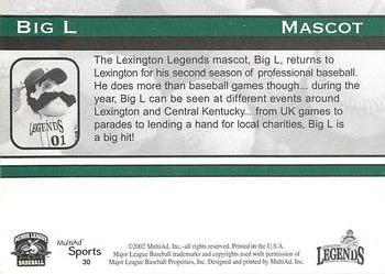 2002 MultiAd Lexington Legends #30 Big L Back
