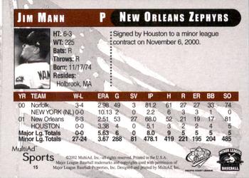 2002 MultiAd Pacific Coast League All-Stars #15 Jim Mann Back