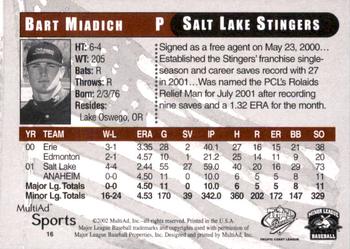 2002 MultiAd Pacific Coast League All-Stars #16 Bart Miadich Back