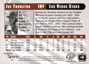 2002 MultiAd Pacific Coast League All-Stars #25 Joe Thurston Back