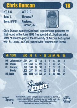 2002 MultiAd Peoria Chiefs #8 Chris Duncan Back