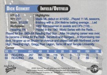 2002 MultiAd Reading Phillies Legends #9 Dick Gernert Back