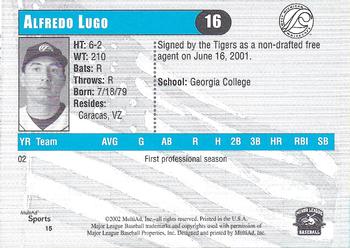 2002 MultiAd West Michigan Whitecaps #15 Alfredo Lugo Back