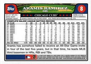 2008 Topps Gift Sets Chicago Cubs #8 Aramis Ramirez Back