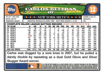 2008 Topps Gift Sets New York Mets #12 Carlos Beltran Back