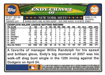 2008 Topps Gift Sets New York Mets #20 Endy Chavez Back