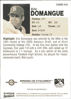 2005 Choice Brooklyn Cyclones #12 Eric Domangue Back
