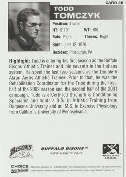 2005 Choice Buffalo Bisons #26 Todd Tomczyk Back