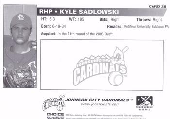 2005 Choice Johnson City Cardinals #26 Kyle Sadlowski Back