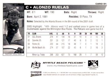 2005 Choice Myrtle Beach Pelicans #01 Alonzo Ruelas Back