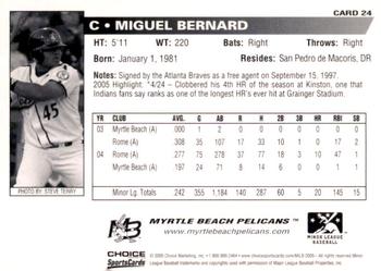 2005 Choice Myrtle Beach Pelicans #24 Miguel Bernard Back