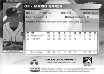 2005 Choice Salem Avalanche #13 Mario Garza Back