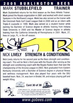 2005 MultiAd Burlington Bees #30 Mark Stubblefield / Nick Lively Back