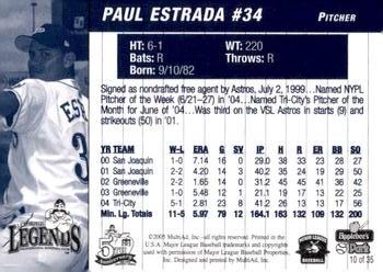 2005 MultiAd Lexington Legends #10 Paul Estrada Back