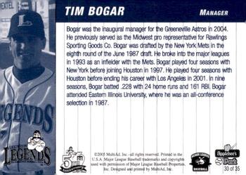2005 MultiAd Lexington Legends #30 Tim Bogar Back