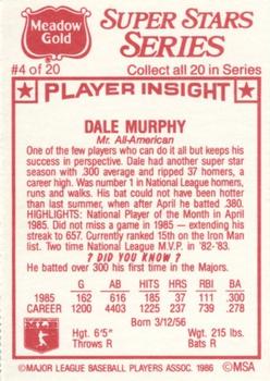 1986 Meadow Gold Stat Back #4 Dale Murphy Back
