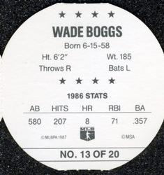 1987 Our Own Tea Discs #13 Wade Boggs Back