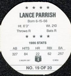 1987 Our Own Tea Discs #19 Lance Parrish Back