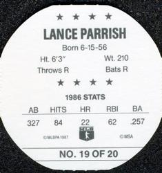 1987 Super Stars Discs #19 Lance Parrish Back