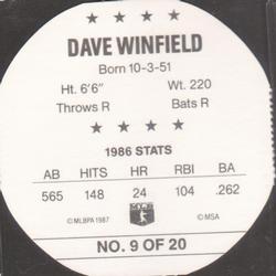 1987 Key Food Discs #9 Dave Winfield Back