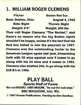 1988 Baseball Cards Magazine Repli-cards #1 Roger Clemens Back