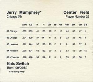 1988 Parker Bros. Starting Lineup Talking Baseball Chicago Cubs #22 Jerry Mumphrey Back