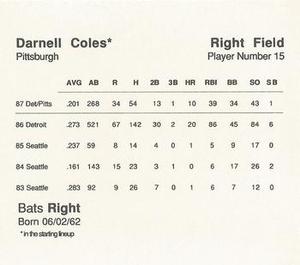 1988 Parker Bros. Starting Lineup Talking Baseball Pittsburgh Pirates #15 Darnell Coles Back
