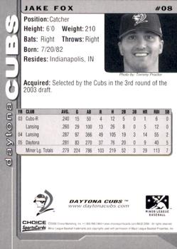 2006 Choice Daytona Cubs #08 Jake Fox Back