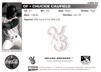 2006 Choice Helena Brewers #04 Chuckie Caufield Back
