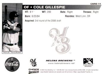 2006 Choice Helena Brewers #11 Cole Gillespie Back
