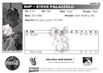 2006 Choice Helena Brewers #20 Steve Palazzolo Back