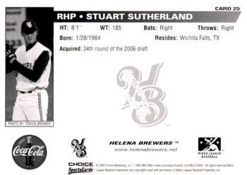 2006 Choice Helena Brewers #25 Stuart Sutherland Back