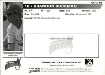 2006 Choice Johnson City Cardinals #3 Brandon Buckman Back