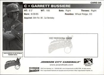 2006 Choice Johnson City Cardinals #4 Garrett Bussiere Back