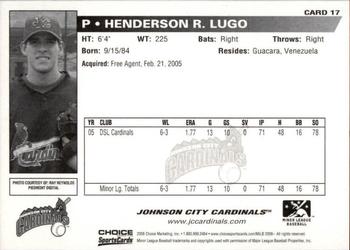 2006 Choice Johnson City Cardinals #17 Henderson Lugo Back