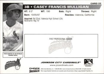 2006 Choice Johnson City Cardinals #22 Casey Francis Mulligan Back