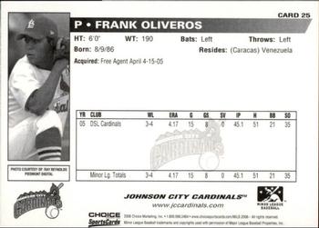 2006 Choice Johnson City Cardinals #25 Frank Oliveros Back