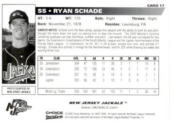 2006 Choice New Jersey Jackals #17 Ryan Schade Back