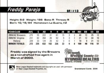 2006 Grandstand Brevard County Manatees #26 Freddy Parejo Back