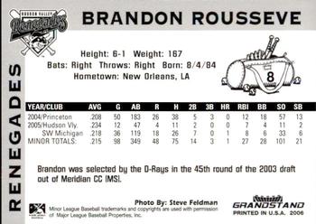 2006 Grandstand Hudson Valley Renegades #NNO Brandon Rousseve Back