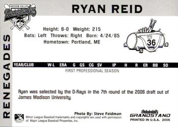 2006 Grandstand Hudson Valley Renegades #NNO Ryan Reid Back