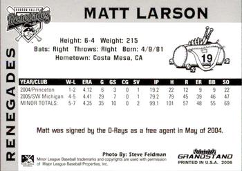 2006 Grandstand Hudson Valley Renegades #NNO Matt Larson Back