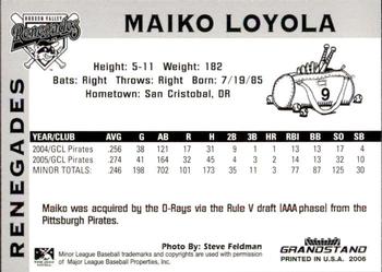 2006 Grandstand Hudson Valley Renegades #NNO Maiko Loyola Back