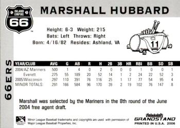 2006 Grandstand Inland Empire 66ers #21 Marshall Hubbard Back