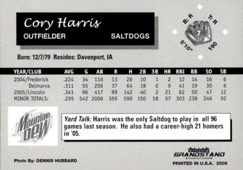 2006 Grandstand Lincoln Saltdogs #16 Cory Harris Back