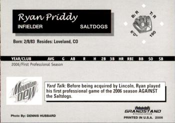2006 Grandstand Lincoln Saltdogs #23 Ryan Priddy Back