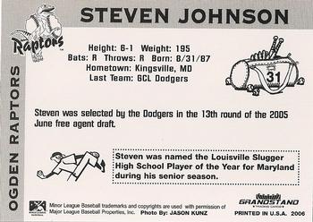 2006 Grandstand Ogden Raptors #NNO Steven Johnson Back