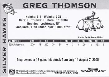 2006 Grandstand South Bend Silver Hawks #NNO Greg Thomson Back