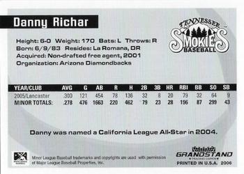 2006 Grandstand Southern League Top Prospects #NNO Danny Richar Back
