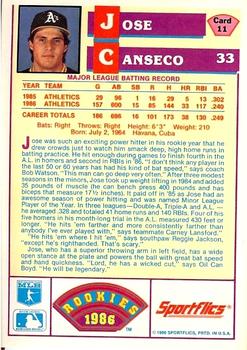 1986 Sportflics Rookies #11 Jose Canseco Back